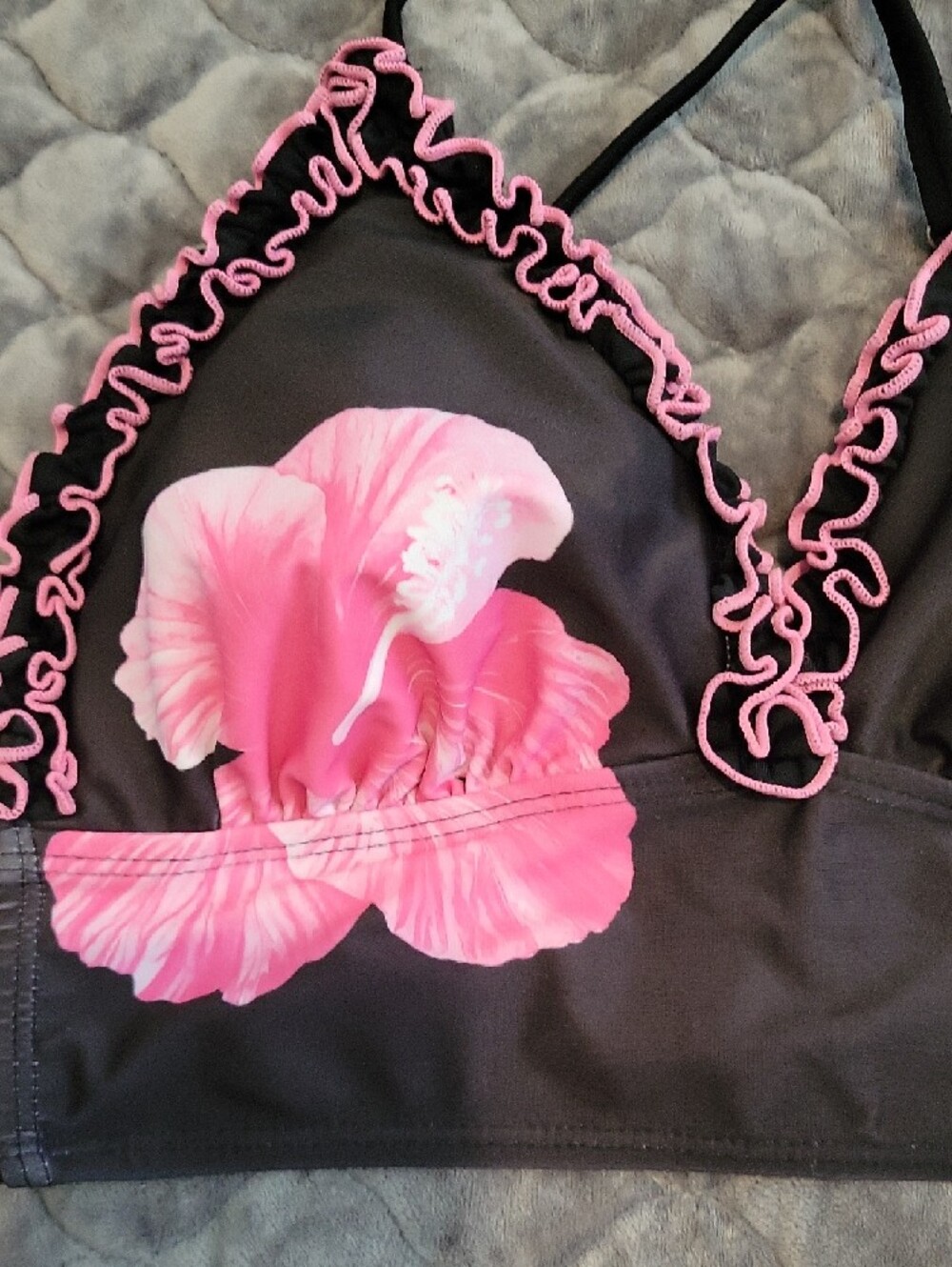Modlily Black & Pink Floral Ruffle Bikini Set - Women Swim- L- NEVER WORN - Picture 4 of 9